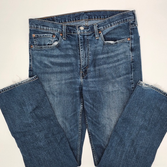 Levi Strauss & Co Other - Levi's 514 Straight Fit Men's‎ Jeans Blue Denim W36 L32 Medium Wash Frayed Hem